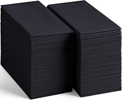 100 Linen-Feel Black Paper Napkins - Decorative Cloth-Like Black Dinner Napkins - Soft And Absorbent. For Kitchen, Party, Wedding, Bathroom Or Any Occasion. (Pack of 100)