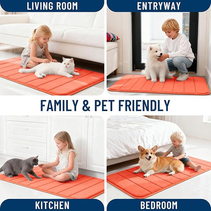 OLANLY Memory Foam Bath Mat 70x46, Super Soft Absorbent Bathroom Rugs, Quick Dry, Machine Washable Shower Floor Rugs, Bathmat Carpet, Bathroom Home Decor Accessories, Coral