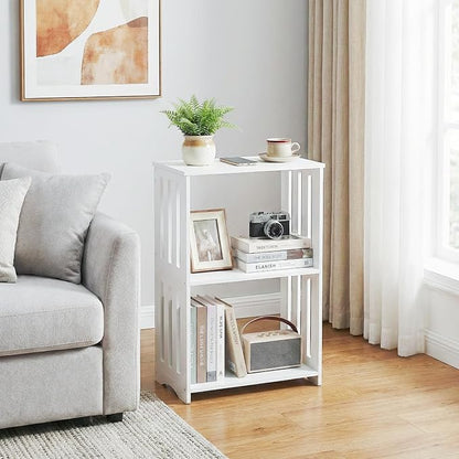 3-Tier End Table Nightstand White, Narrow Side Table with Storage Shelf, Small Bookshelf Bedside Table for Bedroom, Living Room, Office, Bathroom