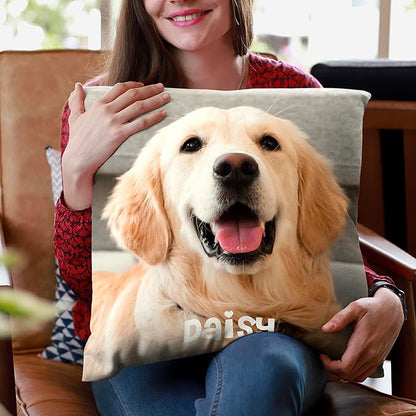 Be Burgundy Custom Photo Pillow Cover 16x16 Inch – Personalized Picture with Name or Text White Throw Pillow Case Add Your Own Photo Custom Gift for Family Pet Lovers Couples Friends