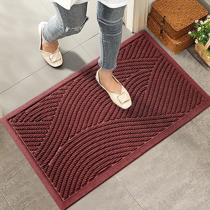 Sturdy Front Door Mat, Absorbent Muddy Dirt Resist Welcome Door Mats Outdoor Indoor, Stain and Fade Resistant, Non-Slip Backing Entry Mat Low Profile Doormat for Entryway, 36×24, Red