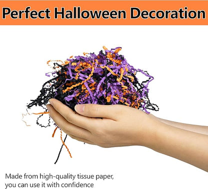 Bobobag - 1LB Halloween Crinkle Cut Paper Shred Filler Recyclable Gift Wrap confetti Raffia Grass Shred Paper for Gift Wrapping Basket Filling Box Filling Party Decor (Black/Orange/Purple)