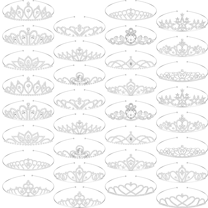 32 Pieces Girls Crystal Tiara Crown Rhinestone Tiara Headband Crystal Princess Tiaras Silver Heart Crown Headband for Wedding Prom Birthday Party Hair Jewelry (Pretty Style)
