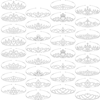 32 Pieces Girls Crystal Tiara Crown Rhinestone Tiara Headband Crystal Princess Tiaras Silver Heart Crown Headband for Wedding Prom Birthday Party Hair Jewelry (Pretty Style)