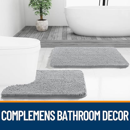 OLANLY Bathroom Rugs 44x32, Extra Soft Absorbent Chenille Bath Rugs, Rubber Backing Quick Dry, Machine Washable Bath Mats for Bathroom Floor, Tub and Shower, Home Decor Accessories, Light Grey