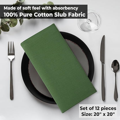 Urban Villa Cloth Napkins Set of 12 20x20 Inches 100% Cotton Napkins Cloth Washable Durable Reusable Absorbent Table Dinner Napkins Cloth for Christmas Parties Hotel Lunch Restaurant Weddings - Green
