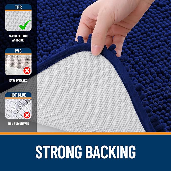 OLANLY Bathroom Rugs 30x18, Extra Soft Absorbent Chenille Bath Rugs, Rubber Backing Quick Dry, Machine Washable Bath Mats for Bathroom Floor, Tub and Shower, Home Decor Accessories, Navy