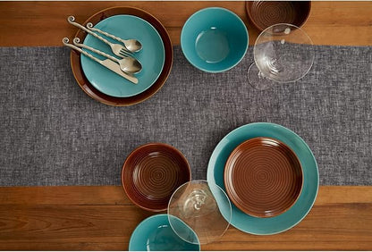 Solino Home Linen Small Table Runner 48 Inches - Athena, 100% Pure Linen Chambray Black Table Runner 14 x 48 Inch Ideal for Dresser and Coffee Tables - Winter, Holiday