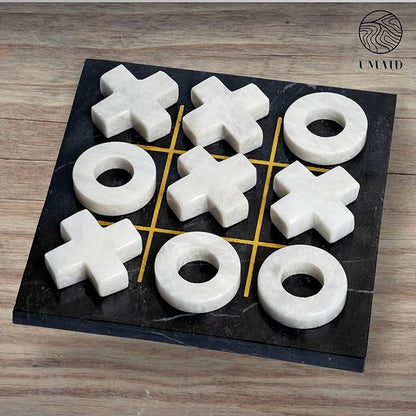 UMAID Luxury Marble Tic Tac Toe Game, Handcrafted 10" Onyx Board in Velvet Box, Solid Marble Set, Each Piece is Unique, Elegant Coffee Table or Office Decor, Unique Gift for Men, Women, Game Lovers