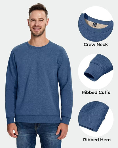 Boladeci Men's Full Sherpa Lined Crewneck Sweatshirts Heavy-weight Fleece Pullover Thick Thermal Long Sleeve Cotton