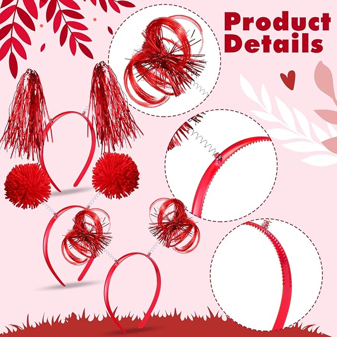 Censen 24 Pcs Pom Pom Headband Tinsel Wrapped Ponytails Head Bopper Costume Headwear Halloween Party Hair Accessories