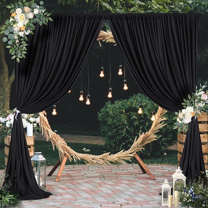 10 x 10 FT Black Backdrop Curtains for Parties, 10ft Long Curtains for Backdrop Wrinkle-Free Polyester Black Photo Drapes Soft Fabric with Rod Pockets for Birthday Wedding Ceremony Prom Events RIP