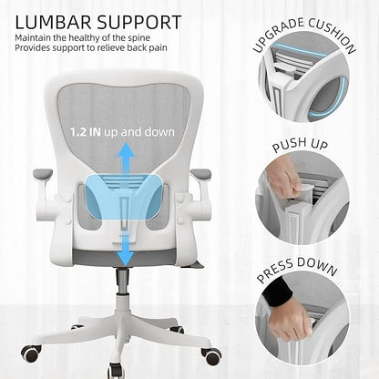 Monhey Ergonomic Office Chair, 90°-125° Tilt Back Home Desk Chair with 360° Swivel & Mute Wheels, High Back Mesh Computer Chair for Adults with Lumbar Support, 330 LBS Capacity (01White+Gray)