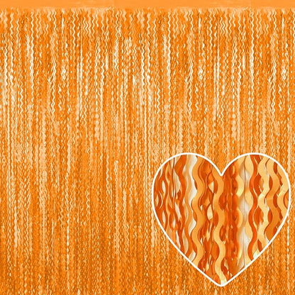 4 Pack Macaron Orange Fringe Curtain Backdrop 3.2Ft x 8.2Ft Metallic Tinsel Foil Fringe Streamers Background for Photo Booth Mother's Day, Easter, Carnival, Birthday, Wedding Party Decoration