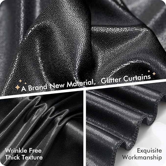 30ftx10ft Shimmer Black Sequin Backdrop Curtain for Parties, Thick Wrinkle Free Glitter Backdrop Drapes Photo Back Drop Curtains for Birthday Wedding Halloween Photography Background-6 Panels 5x10ft