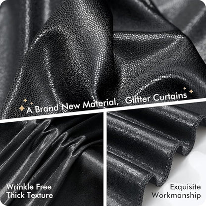 30ftx10ft Shimmer Black Sequin Backdrop Curtain for Parties, Thick Wrinkle Free Glitter Backdrop Drapes Photo Back Drop Curtains for Birthday Wedding Halloween Photography Background-6 Panels 5x10ft
