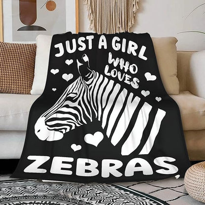 Just A Girl Who Loves Zebras Blanket Lightweight Cozy Flannel Fleece Throw Blanket Best Gift Home Decor for Bed Couch Outdoor Camping 80"x60" Queen for Adults