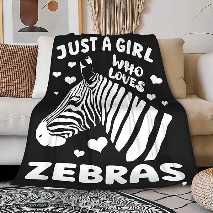 Just A Girl Who Loves Zebras Blanket Lightweight Cozy Flannel Fleece Throw Blanket Best Gift Home Decor for Bed Couch Outdoor Camping 60"x50" M for Teens