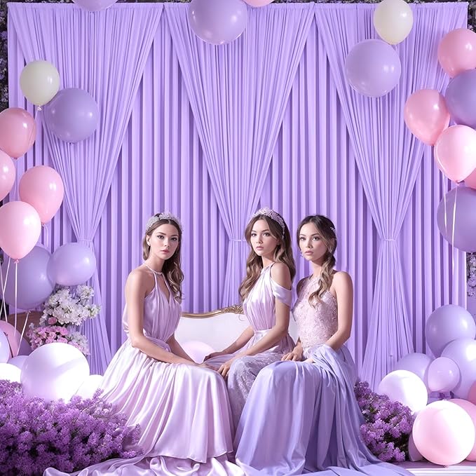 8 Panels Lavender Backdrop Curtain for Parties Wedding Wrinkle Free Light Purple Photo Curtains Backdrop Drapes Fabric Decoration for Baby Shower Photoshoot 40ft(W) x 10ft(H)