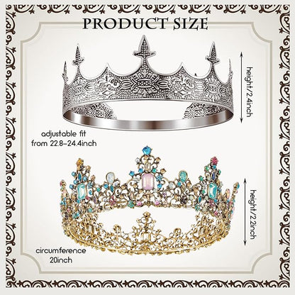 Sureio 2 Pcs King and Queen Crowns Set Antique Baroque Royalty Tiaras Costume Accessories for Halloween Couple Cosplay, Birthday Wedding Prom Party(Noble Style)