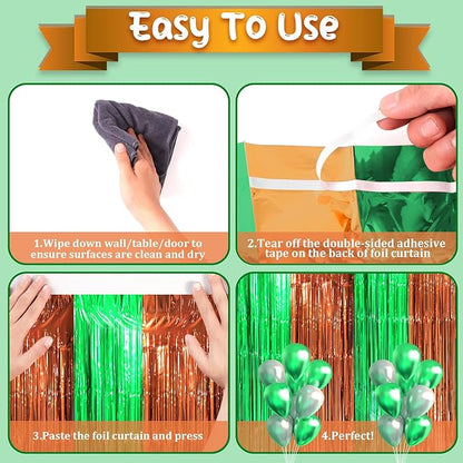 3 Pack 3.3 x 8.2 ft Green and Brown Foil Fringe Backdrop Curtains, Tinsel Streamers Party Decorations, Fringe Backdrop, Door Shimmer for Super Bowl or Birthday Party