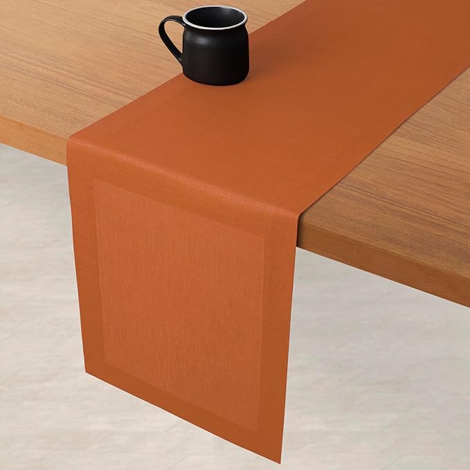 D'Moksha Homes Linen Rust Table Runner 72 Inches Long - 100% Pure Linen 14 x 72 Inch Table Runner for Dining, Winter, Christmas, Holiday - Machine Washable