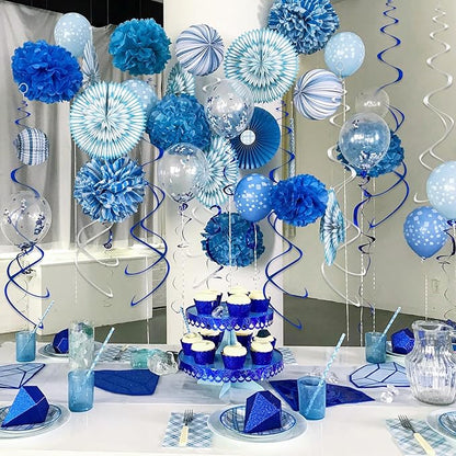 Hanging Swirl Decorations Blue and Silver Swirl Decoration 30pc Party Streamers for Ceiling 24"