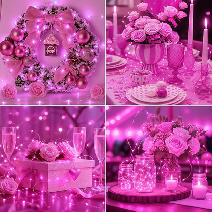 litogo 12 Pack 7FT 20 LED Fairy Lights Battery Operated, 3 Lighting Modes, Bulk Mini Twinkle String Lights Waterproof Silver Wire for Weddings Mason Jars Party Christmas Decorations-Pink