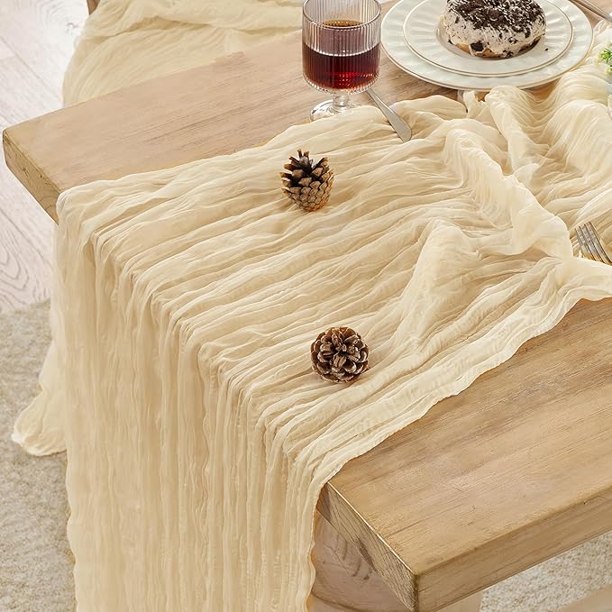 6 Pack Cheesecloth Table Runner 120 Inch Boho Rustic Gauze 10 FT Beige Cheese Cloths Table Runners Decorations for Spring Summer Birthday Party Baby Shower Wedding Holiday Home Decor