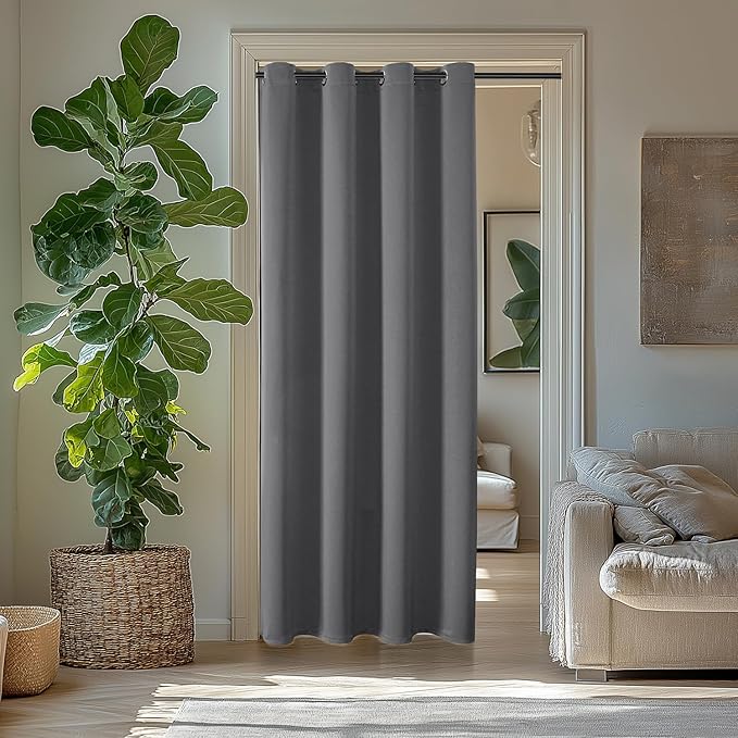 ChrisDowa Blackout Curtains 80 Inches Long for Doorways and Closets, Thermal Insulated Temporary Room Dividers (1 Panel, Grey, 34 x 80 Inch)