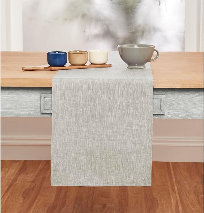 Solino Home Linen Table Runner 72 Inches Long - Athena, 100% Pure Linen Oyster Grey 14 x 72 Inch Table Runner for Dining, Fall, Autumn, Holiday