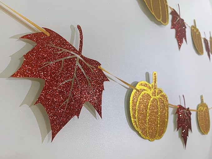 Fall Decorations Home Thanksgiving decor - Happy Fall and Blessed Grateful Thankful Banner with Pumpkin Maple Leaves Sign Garland Banner(Pre-Strung)