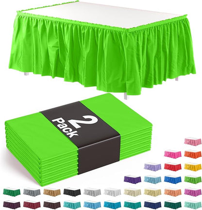 Exquisite Ruffle Table Skirt Lime Green 2 Pack 14 Ft Long Table Skirts for Rectangle Tables 6ft Plus or Round Tables Skirts with Adhesive Strip for Gender Reveal Decor & Happy Birthday Parties