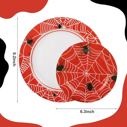 WELLIFE 20PCS Spider Web Party Plates – Red Plastic Dinner & Dessert Plates (10×9.2" + 10×6.3") for Kids Birthday, Spider Theme Parties & Superhero Party Supplies