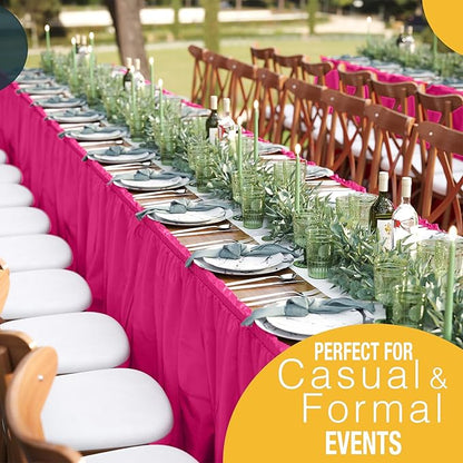 Exquisite Ruffle Table Skirt Cerise 2 Pack 14 Ft Long for Rectangle 6ft Plus or Round Tables With Adhesive Strip for Gender Reveal Decor & Happy Birthday Parties