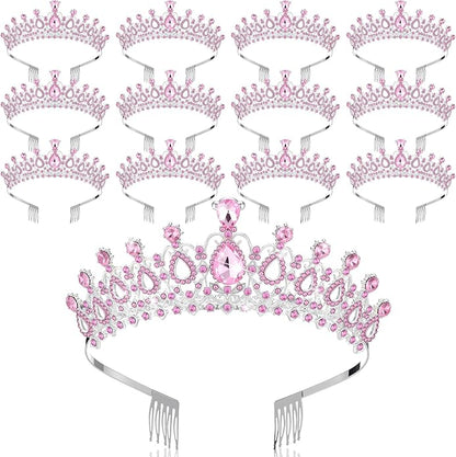12 Pcs Crystal Tiara and Princess Crown with Comb Crown Rhinestone Women Girls Tiara Headpiece Queen Hair Accessories for Birthday Party Wedding Prom Halloween Cosplay Costume