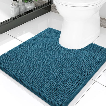 Smiry Luxury Chenille Toilet Rugs U-Shaped 20x20, Soft Absorbent Non-Slip Contour Bathroom Rugs for Toilet, Machine Washable Contoured Bath Mats, Peacock Blue