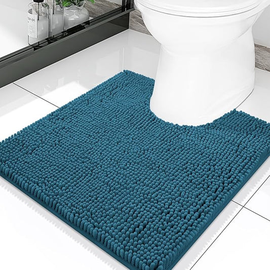 Smiry Luxury Chenille Toilet Rugs U-Shaped 20x20, Soft Absorbent Non-Slip Contour Bathroom Rugs for Toilet, Machine Washable Contoured Bath Mats, Peacock Blue