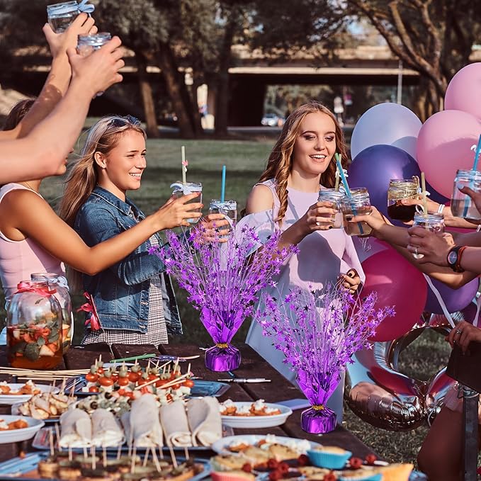 Crowye 18 Pcs Foil Spray Centerpiece Christmas Party Winter Star Table Decoration Burst Metallic Table Centerpieces for Birthday Party Season Holiday(Purple)