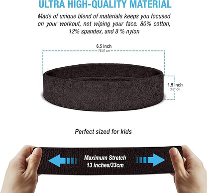 Suddora Toddlers Headbands, Sports Sweatbands for Kids, Non-Slip and Lightweight Fabric Bands for Youth Basketball, Soccer, and Tennis, Moisture-Wicking Bands for Cosplay & Costumes
