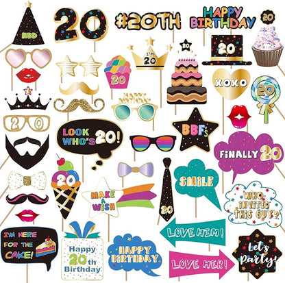 BRT Bearingshui 20th Photo Booth Props - Birthday Party Accessories, Signs and Decorations