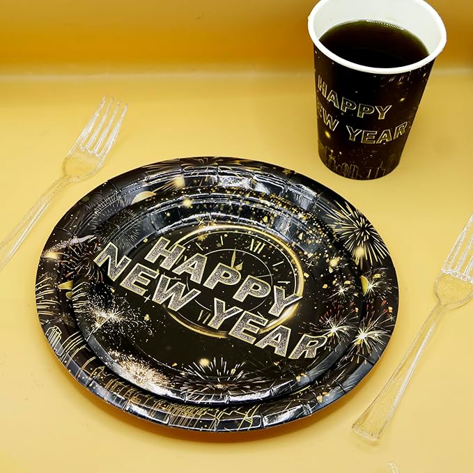 New Year Party Supplies Serves 20, Cheers to 2026 New Year Decorations Napkins and Plates Set, Disposable Paper Plates, Cups, Napkins Tableware Set for Party