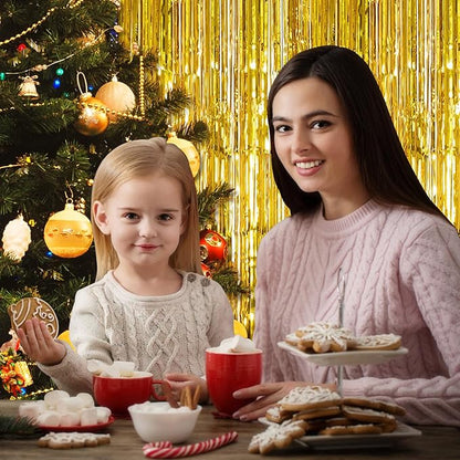 10 Pack Gold Backdrop Curtain 3.2ft x 8.2ft Metallic Tinsel Foil Fringe Curtains Photo Booth Background for Birthday Party Decoration Baby Shower Engagement Wedding Christmas Decoration (Gold)