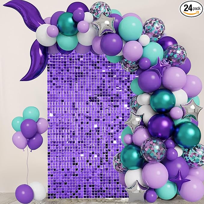 Purple Shimmer Wall Backdrop 24 Panels Cover 6 x 4 Ft, Photo Backdrops for Wedding,Anniversary,Birthday,Party Decoration