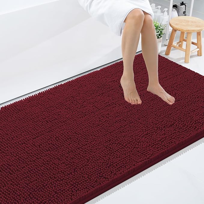 Smiry Luxury Chenille Bathroom Rugs 71x47, Extra Soft and Absorbent Shaggy Bath Mat, Machine Washable, Non-Slip Plush Carpet Runner for Tub, Shower, and Floor, Home Decor Accessories, Burgundy