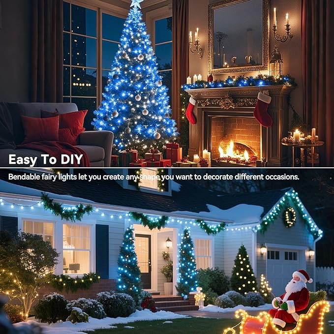 4 Pack 240LED Christmas Fairy Lights Battery Operated - 20FT Twinkle Lights with 2 Lighting Modes Indoor, Waterproof Led Fairy String Lights for Bedroom, Classroom, Dorm, DIY Decor, Blue & White