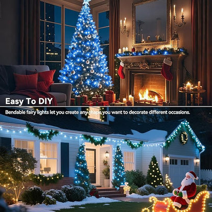 4 Pack 240LED Christmas Fairy Lights Battery Operated - 20FT Twinkle Lights with 2 Lighting Modes Indoor, Waterproof Led Fairy String Lights for Bedroom, Classroom, Dorm, DIY Decor, Blue & White