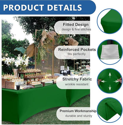 Stretch Spandex Table Covers for 4 ft Tables-8 Pack Green Fitted Table Cloth for Rectangle Christmas Table Cloth for Party, Vendor Booth Display, Banquet Buffet Event, Craft Trade Show