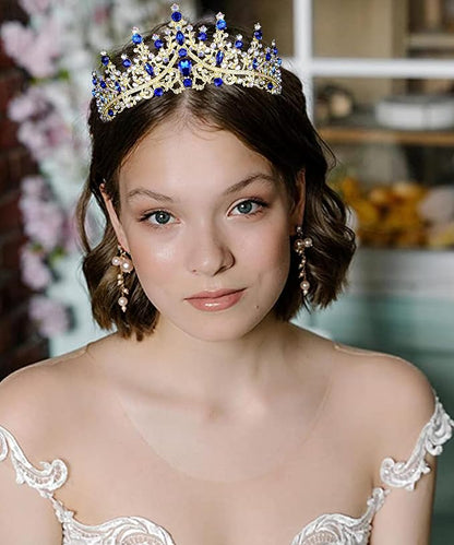 COCIDE Blue Crowns fpr Women Tiaras for Women Royal Blue Crown Hair Accessories Princess Halloween Cosplay Birthday Pageant Bride Headpieces Wedding Bridal