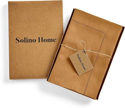 Solino Home Linen Cloth Napkins Set of 4-100% Pure Linen Brown Sugar Dinner Napkins 20 x 20 Inch for Fall, Autumn - Classic Hemstitch, Handcrafted and Machine Washable